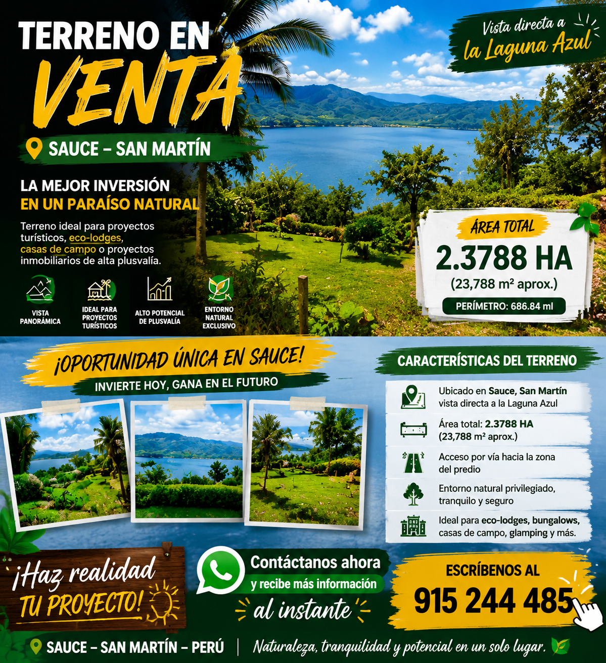 Terreno en venta en Sauce con vista a la Laguna Azul de 2.3 Ha
